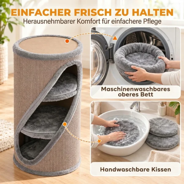 Krabton 75 Cm Hoog Ø 35 Cm 4 Traps Kattenton Met 3 Grotten, Afneembaar Wasbaar Pluche Bed Sisal Kraboppervlak