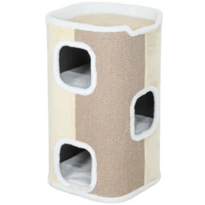 Krabton Voor Katten, Kattenboom, 3 Niveaus, Robuust, Zachte Pluche, Toevluchtsoord, Beige