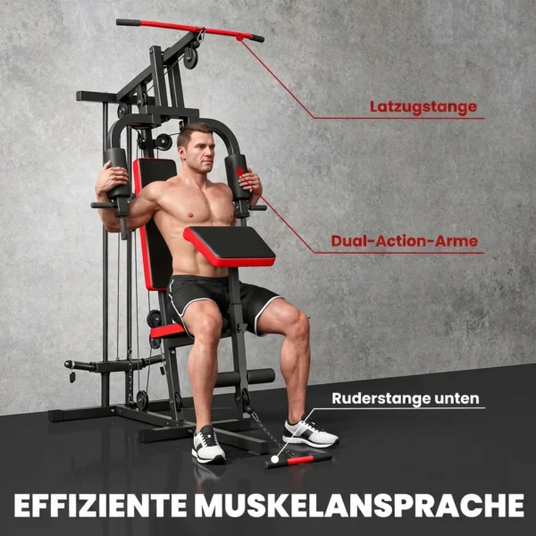 Kraftstation Fitnessstation Met Latzug, Butterflystang, Verstelbare Preacher Bank, Beentrainer, Tot 120kg Zwart+Rood