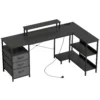 L vormig Bureau, Omkeerbaar Hoekbureau Met Lades En Planken, 170 Cm, Zwart