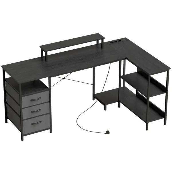 L vormig Bureau, Omkeerbaar Hoekbureau Met Lades En Planken, 170 Cm, Zwart