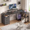 L vormig Bureau, Omkeerbaar Hoekbureau Met Lades En Planken, 170 Cm, Zwart
