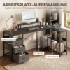L vormig Bureau, Omkeerbaar Hoekbureau Met Lades En Planken, 170 Cm, Zwart