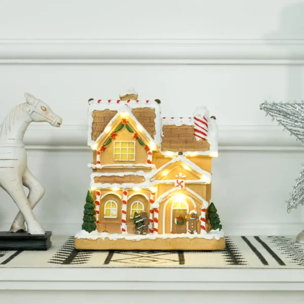 Lebkuchenhaus Met LED verlichting En Muziek, Kersthuis Winterlandschap Met Lebkuchenmann, Voor Kerstmis, Bruin