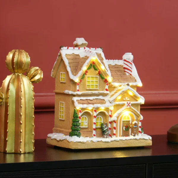 Lebkuchenhaus Met LED verlichting En Muziek, Kersthuis Winterlandschap Met Lebkuchenmann, Voor Kerstmis, Bruin