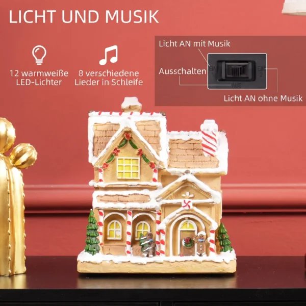 Lebkuchenhaus Met LED verlichting En Muziek, Kersthuis Winterlandschap Met Lebkuchenmann, Voor Kerstmis, Bruin
