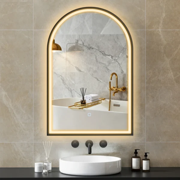 LED Badkamerspiegel 60 X 90 Cm Met Verlichting, Voor En Achterverlichting, Geheugenfunctie, Aanraakschakelaar, Zwart