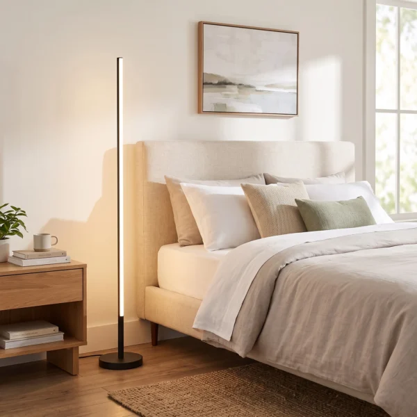LED hoeklamp, Moderne Staande Lamp, 1450 Lm, 3 Helderheidsniveaus, Voetschakelaar, 3000 K, Woon /slaapkamer, Zwart