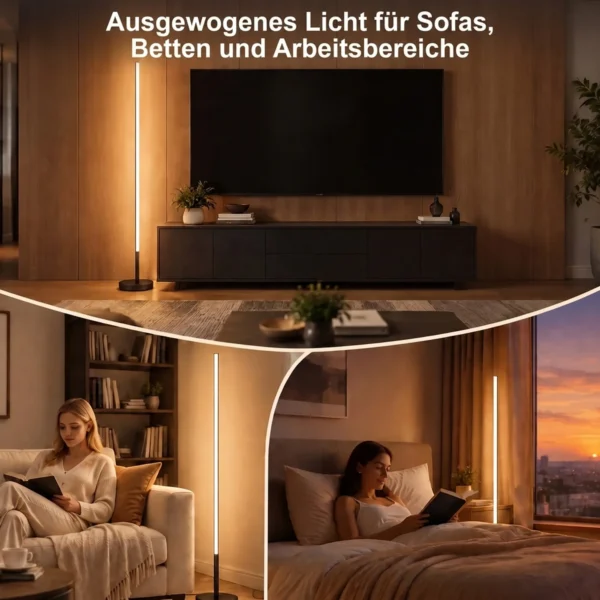 LED hoeklamp, Moderne Staande Lamp, 1450 Lm, 3 Helderheidsniveaus, Voetschakelaar, 3000 K, Woon /slaapkamer, Zwart