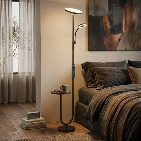 LED plafondlamp Met Bijzettafel En Leeslamp, Dimbare Staande Lamp Met Afstandsbediening, 4 Kleurtemperaturen