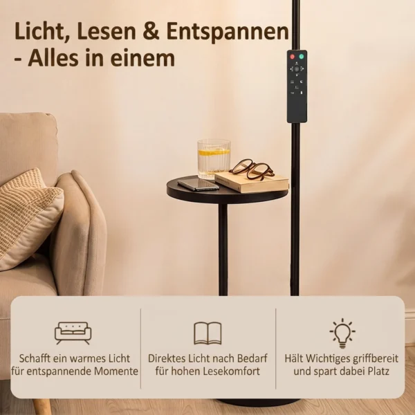 LED plafondlamp Met Bijzettafel En Leeslamp, Dimbare Staande Lamp Met Afstandsbediening, 4 Kleurtemperaturen