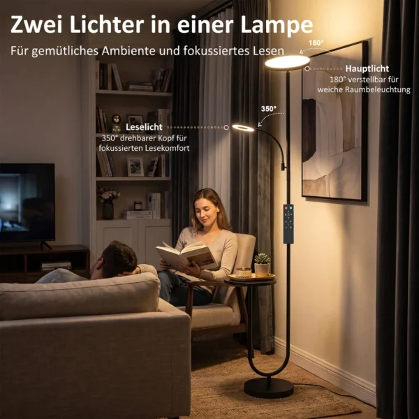 LED plafondlamp Met Bijzettafel En Leeslamp, Dimbare Staande Lamp Met Afstandsbediening, 4 Kleurtemperaturen