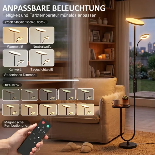 LED plafondlamp Met Bijzettafel En Leeslamp, Dimbare Staande Lamp Met Afstandsbediening, 4 Kleurtemperaturen