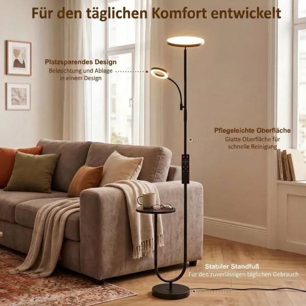 LED plafondlamp Met Bijzettafel En Leeslamp, Dimbare Staande Lamp Met Afstandsbediening, 4 Kleurtemperaturen