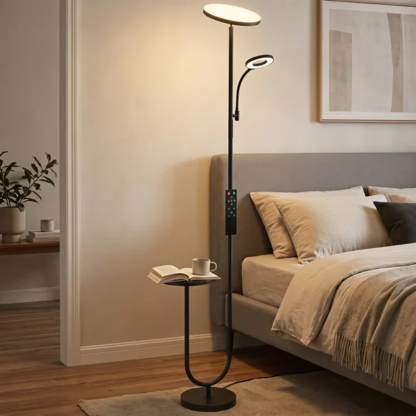 LED plafondlamp Met Bijzettafel En Leeslamp, Dimbare Staande Lamp Met Afstandsbediening, 4 Kleurtemperaturen