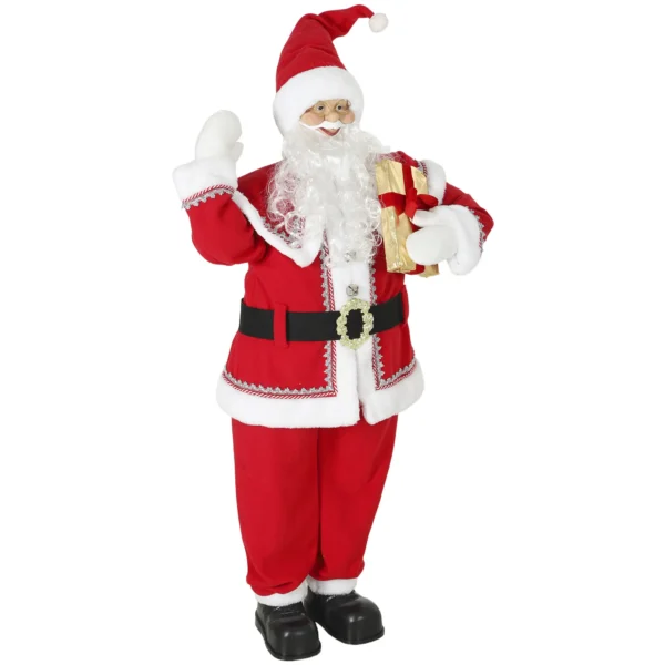 Levensgrote Zingende Kerstman 150 Cm, Geanimeerde Muziekfiguur Met Draaiend Hoofd, Zwaaiende Hand En Cadeau