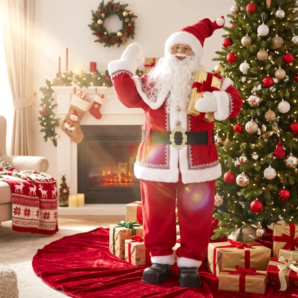 Levensgrote Zingende Kerstman 150 Cm, Geanimeerde Muziekfiguur Met Draaiend Hoofd, Zwaaiende Hand En Cadeau