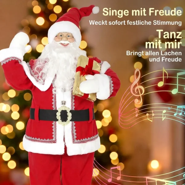 Levensgrote Zingende Kerstman 150 Cm, Geanimeerde Muziekfiguur Met Draaiend Hoofd, Zwaaiende Hand En Cadeau