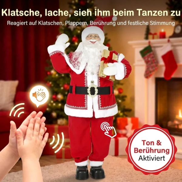 Levensgrote Zingende Kerstman 150 Cm, Geanimeerde Muziekfiguur Met Draaiend Hoofd, Zwaaiende Hand En Cadeau
