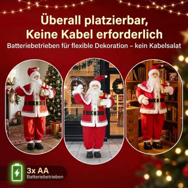Levensgrote Zingende Kerstman 150 Cm, Geanimeerde Muziekfiguur Met Draaiend Hoofd, Zwaaiende Hand En Cadeau