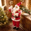 Levensgrote Zingende Kerstman 150 Cm, Geanimeerde Muziekfiguur Met Draaiend Hoofd, Zwaaiende Hand En Cadeau