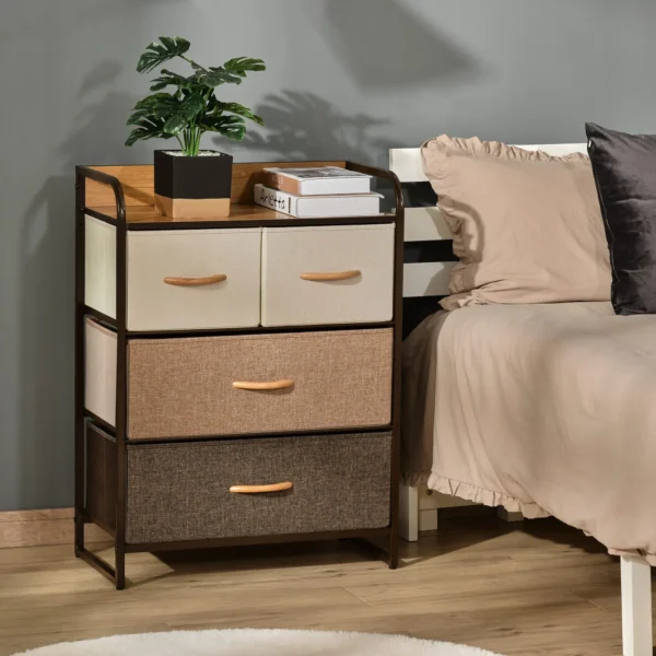 Linnen Kast Met 4 Lades En Metalen Frame Voor Slaapkamer, Woonkamer