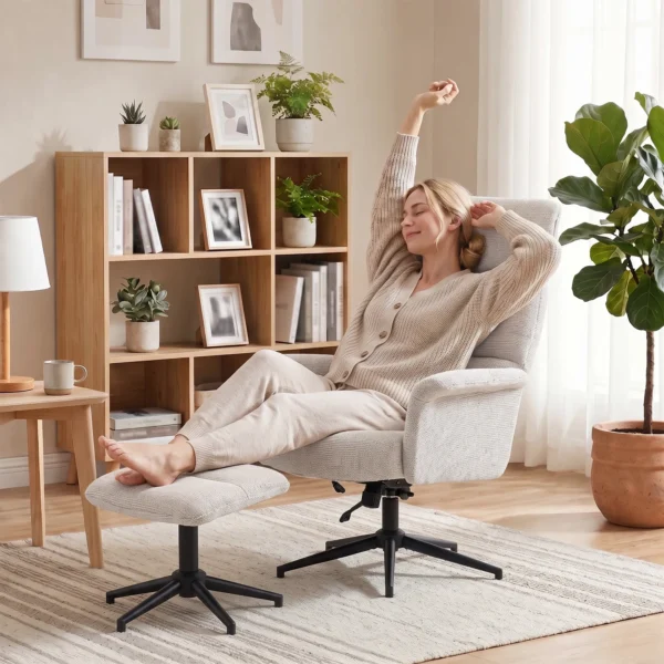 Loungesessel 360 Grad Drehbar Relaxsessel Mit Hocker Beige