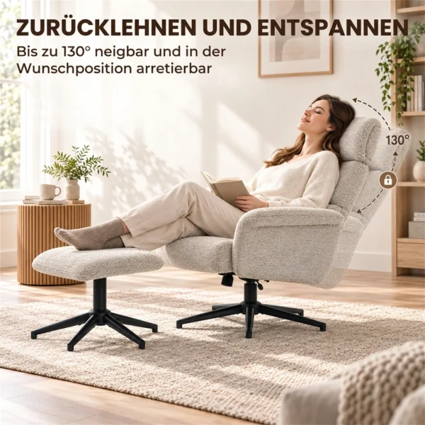 Loungesessel 360 Grad Drehbar Relaxsessel Mit Hocker Beige