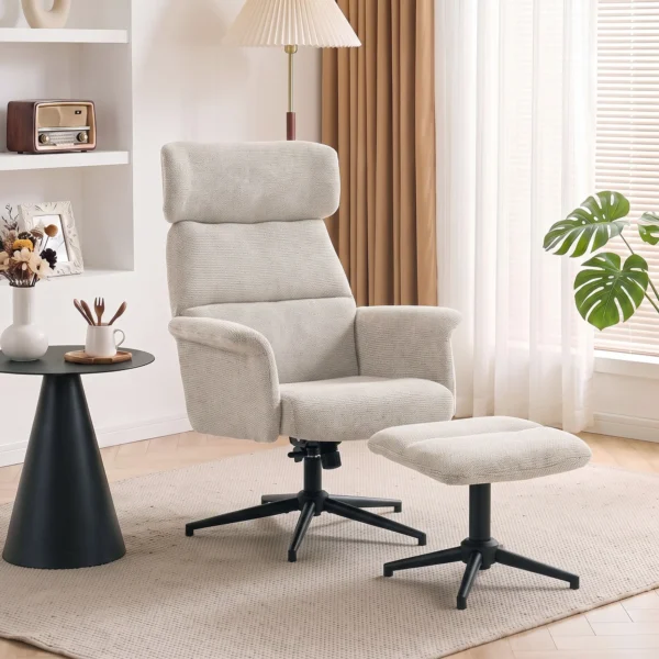 Loungesessel 360 Grad Drehbar Relaxsessel Mit Hocker Beige