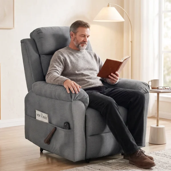 Massage Relaxstoel Met Verwarming, Verstelbare Hoofdsteun En Wall Hugger functie, Grijs