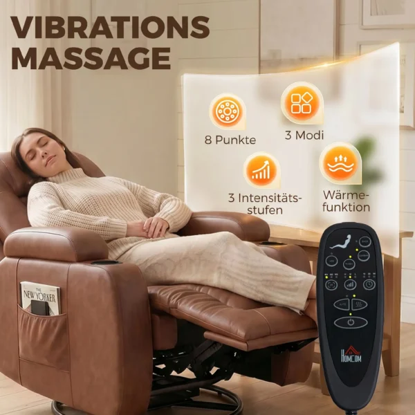 Massagestoel Met Verwarmingsfunctie, Draaibare Schommelstoel Met Voetensteun, Lichtbruin
