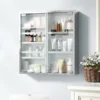 Medisch Kastje, Afsluitbaar Medicijnkastje Met 2 Sleutels, Glazen Deur En 6 Planken, 48 X 46 X 12 Cm, Zilver
