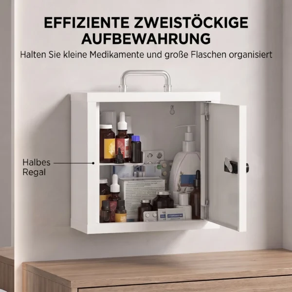 Medisch Kastje Voor Wandmontage Met Cijferslot, 2 laags EHBO kastje Van Roestvrij Staal, Wit