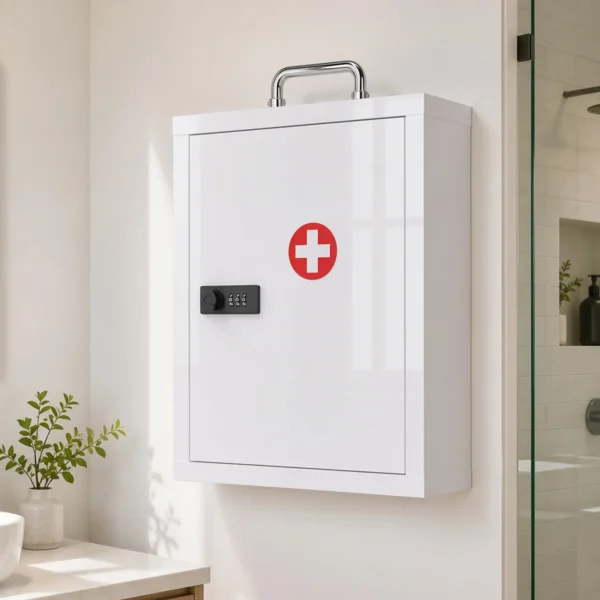 Medische Wandkast Met Cijferslot, 3 Niveaus, Afsluitbare EHBO kast Van Staal, Wit
