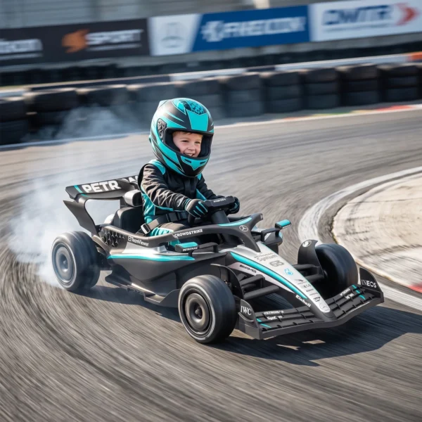 Mercedes AMG PETRONAS F1 12 V Elektrische Go Kart Voor Kinderen Gokart Met Lithium Batterij 2 Motoren Zachte Start