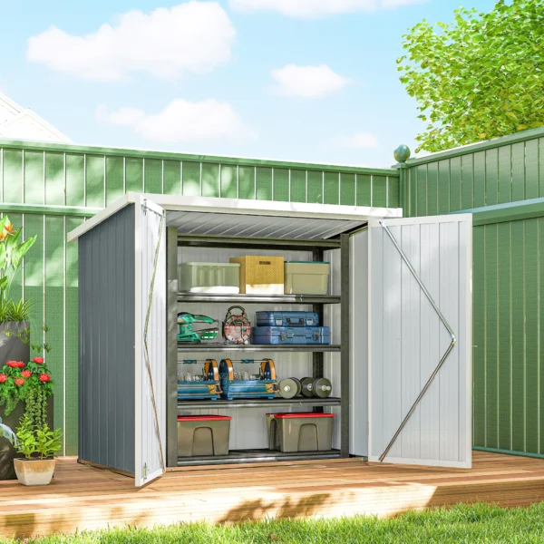 Metalen Apparatenhuis 1,1 M², Gereedschapsschuur Met Lessenaarsdak Afsluitbare Dubbele Deuren, 147 X 86 X 134 Cm