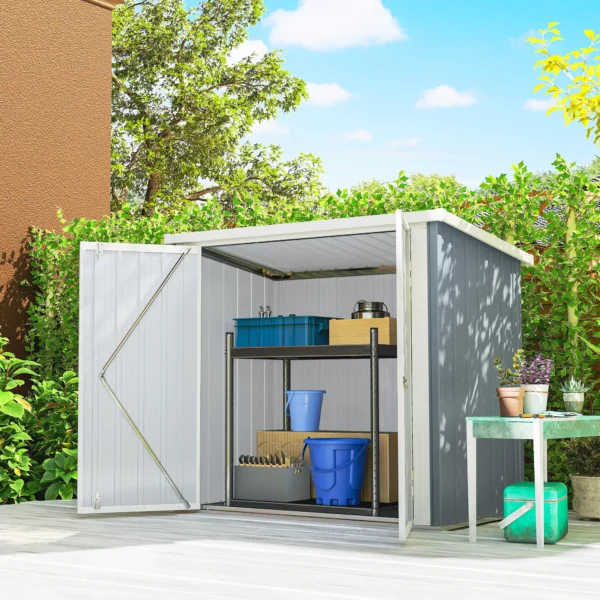 Metalen Apparatenhuis 1,1 M², Gereedschapsschuur Met Lessenaarsdak Afsluitbare Dubbele Deuren, 147 X 86 X 134 Cm
