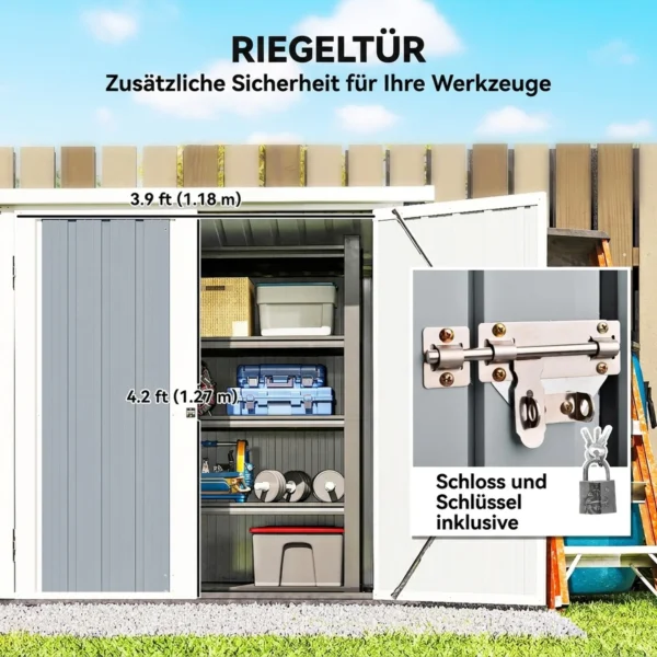 Metalen Apparatenhuis 1,1 M², Gereedschapsschuur Met Lessenaarsdak Afsluitbare Dubbele Deuren, 147 X 86 X 134 Cm