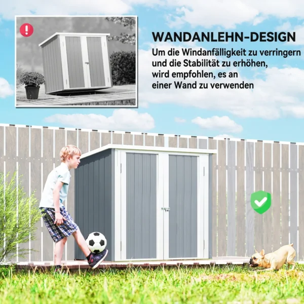Metalen Apparatenhuis 1,1 M², Gereedschapsschuur Met Lessenaarsdak Afsluitbare Dubbele Deuren, 147 X 86 X 134 Cm