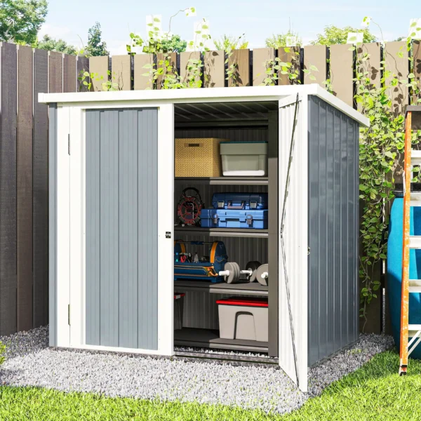 Metalen Apparatenhuis 1,1 M², Gereedschapsschuur Met Lessenaarsdak Afsluitbare Dubbele Deuren, 147 X 86 X 134 Cm