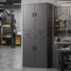 Metalen Kast 180 Cm, Gereedschapskast Met Afsluitbare Deuren, Lade En Verstelbare Planken, Zwart
