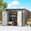 Metalen Tuinhuis 2,68 M², Afsluitbaar Tuinhuisje Met 3 Deuren, Ventilatie, Lessenaarsdak, Handschoenen
