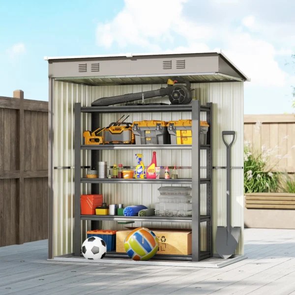 Metalen Tuinhuisje 1,37 M², Afsluitbaar Tuinhuisje Met Ventilatie Zadeldak Handschoenen, 163 X 90 X 179 Cm