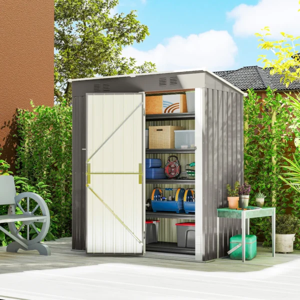 Metalen Tuinhuisje 1,37 M², Afsluitbaar Tuinhuisje Met Ventilatie Zadeldak Handschoenen, 163 X 90 X 179 Cm