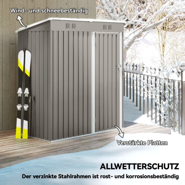 Metalen Tuinhuisje 1,37 M², Afsluitbaar Tuinhuisje Met Ventilatie Zadeldak Handschoenen, 163 X 90 X 179 Cm