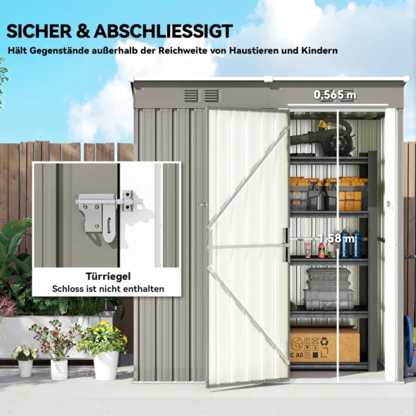 Metalen Tuinhuisje 1,37 M², Afsluitbaar Tuinhuisje Met Ventilatie Zadeldak Handschoenen, 163 X 90 X 179 Cm