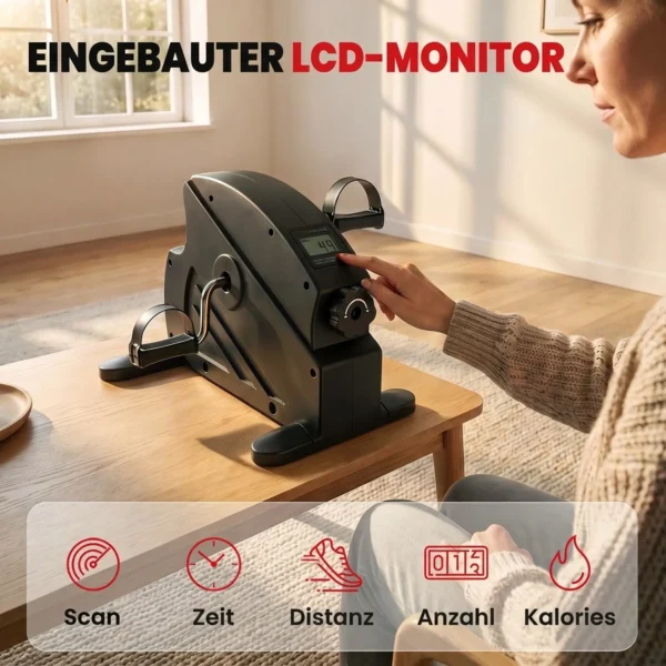 Mini Heimtrainer Pedaltrainer Mit Stufenlosem Widerstand LCD Display 4 fach Verstellbaren Pedalriemen Griff