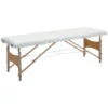 Mobiele Massagetafel 2 Zones Opvouwbaar Hoogteverstelbaar Massagetafel 60 Cm Breed Met Draagtas Houten Voeten Crèmewit