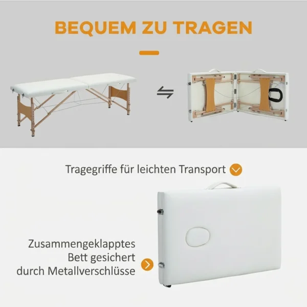 Mobiele Massagetafel 2 Zones Opvouwbaar Hoogteverstelbaar Massagetafel 60 Cm Breed Met Draagtas Houten Voeten Crèmewit