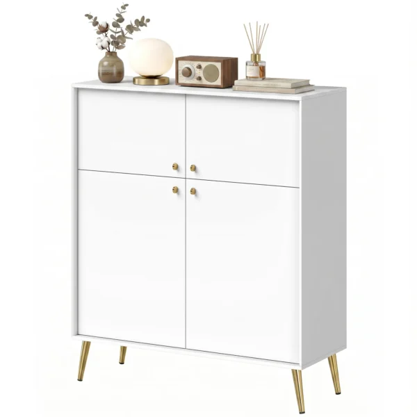 Modern Dressoir, 105,4 Cm Buffet Met Metalen Poten, Voor Eetkamer & Keuken, Crèmewit